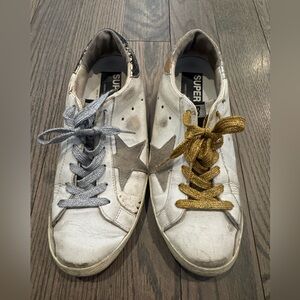 Golden Goose White Sneakers with Gray and Gold Accents
